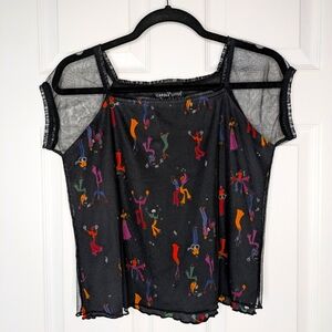 Vintage 90s Sheer Overlay Cap Sleeve Blouse Carole Little Petite Medium